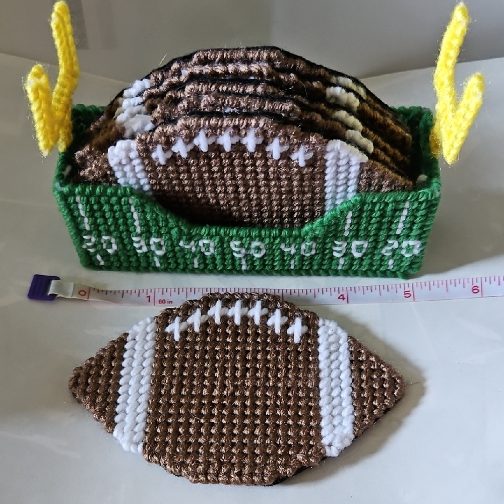 Handcrafted Football Coaster Set - Picture 2 of 6